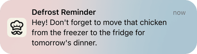 Defrost Reminder notification